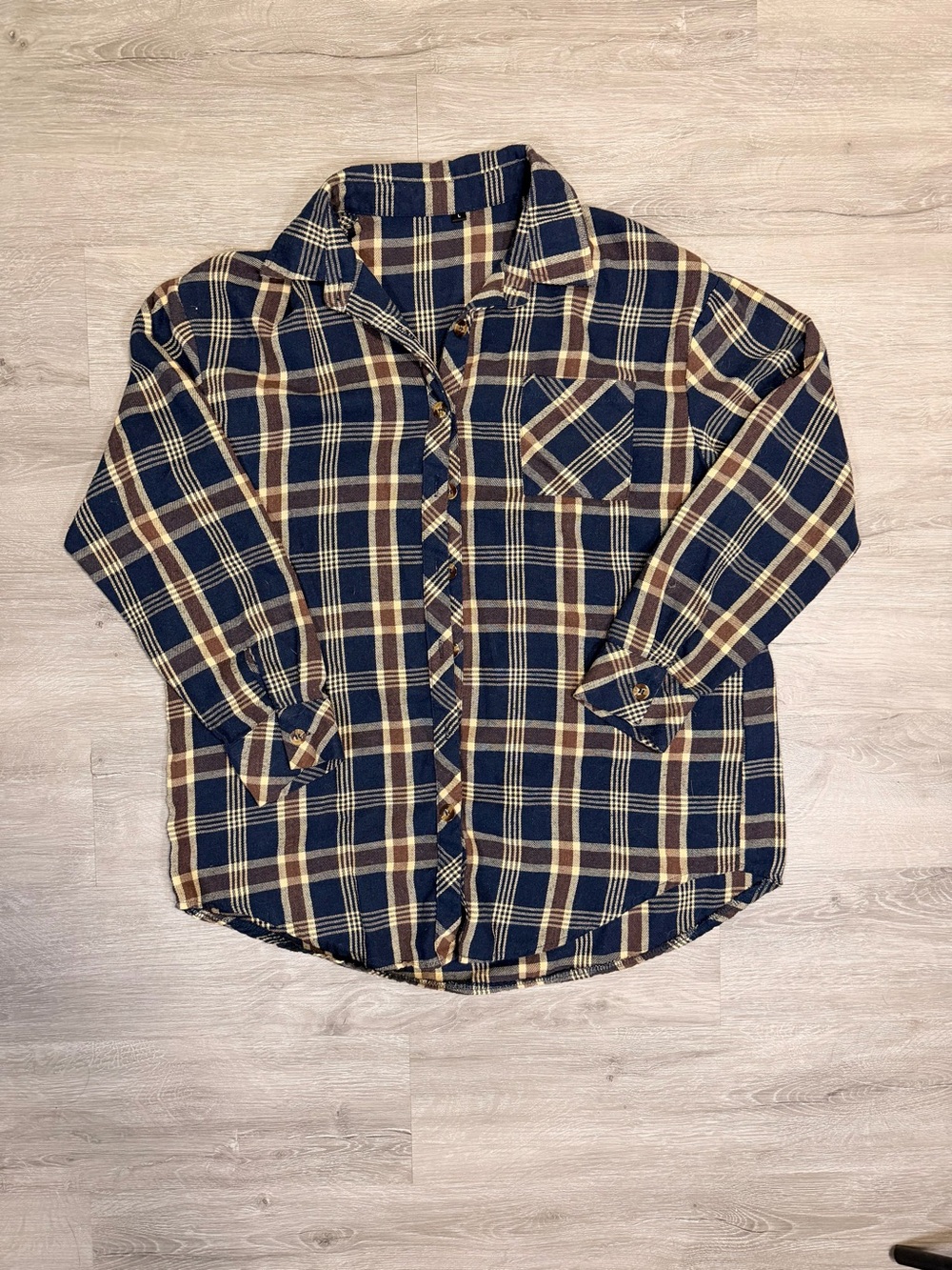 Amazon Plaid Button-Down Shirt - Navy, Brown & Cream